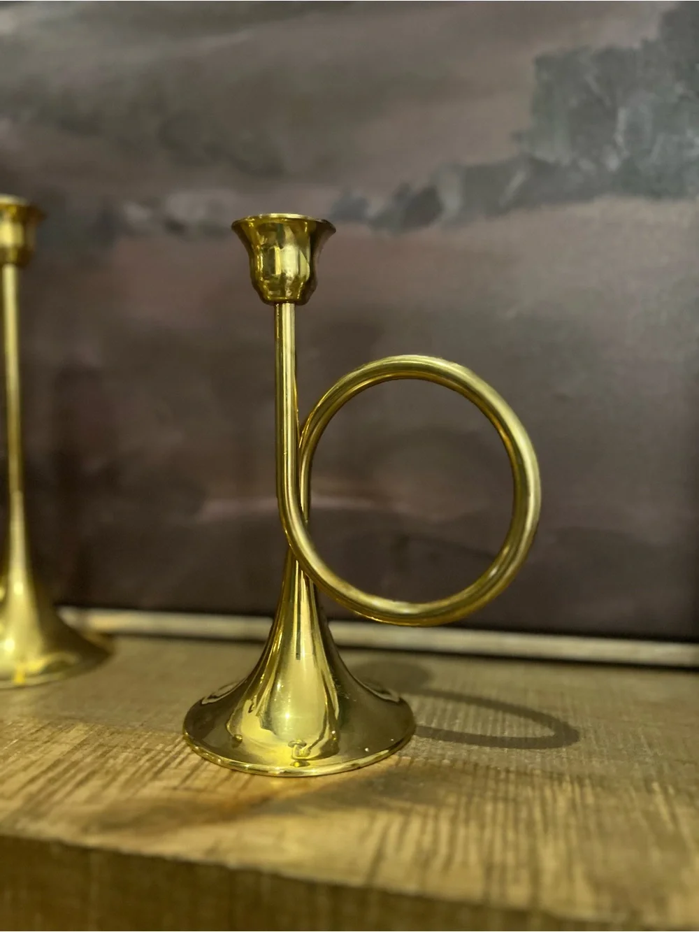 Vintage Silvestri Brass Bugle Horn Candlestick Holders Set of 3